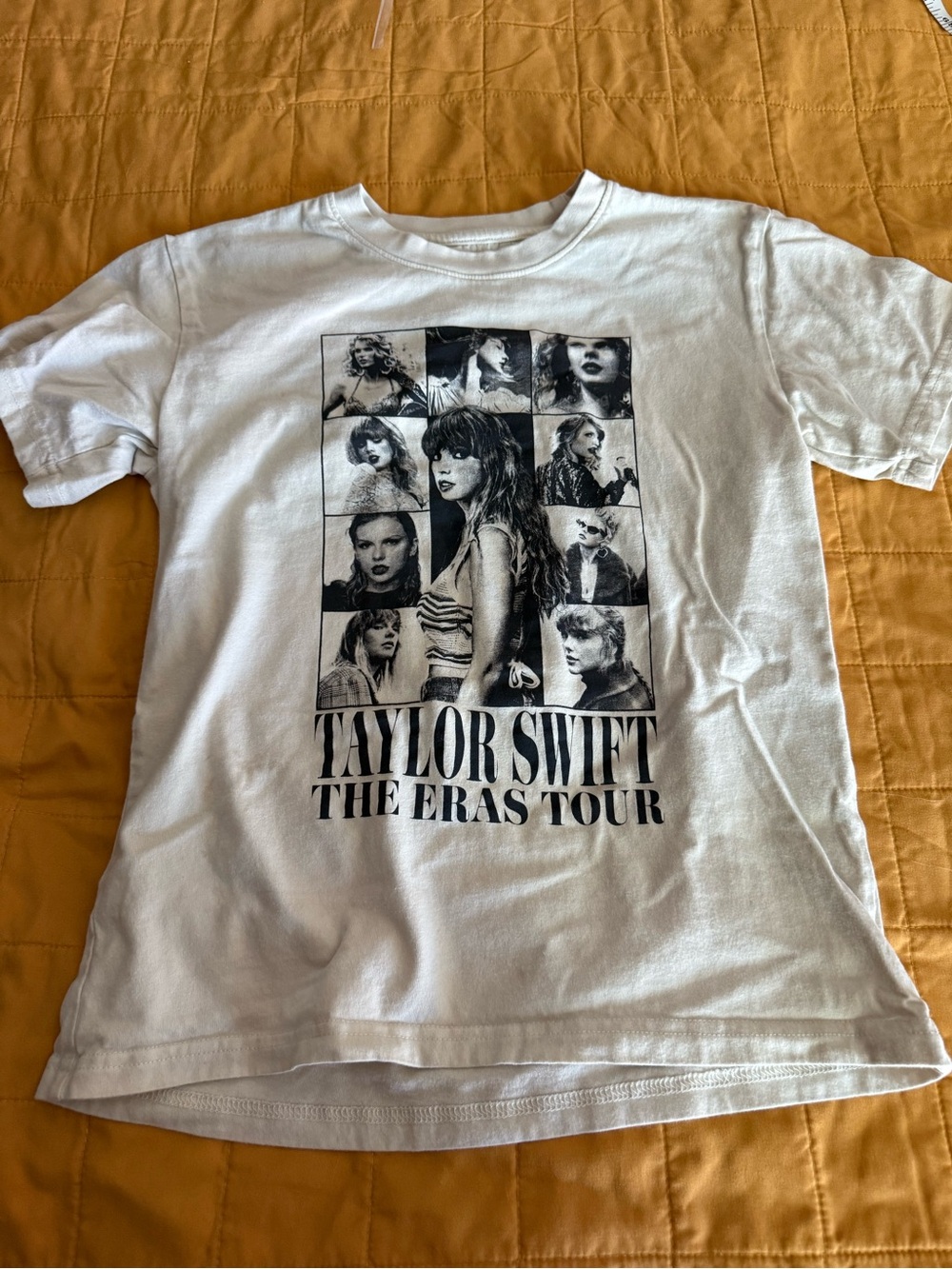 Taylor Swift White Graphic Eras Tour Tee with Black Photo Collage